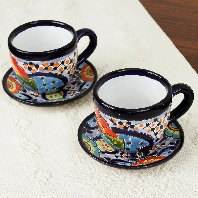  -Splash-proof food bowl AND Anti-choking slow food bowlRaining Flowers Talavera Style Ceramic Cups and Saucers from Mexico (Pair)