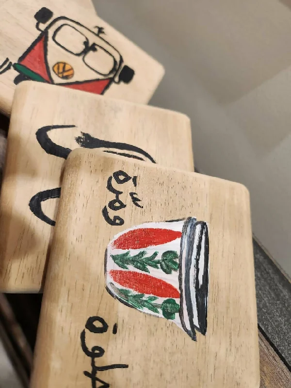 - Solid wood cat climbing frame customizedArt Vibes Hand Painted Lebanese Wood Coasters