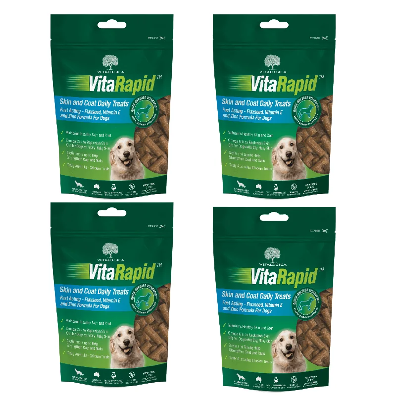  -Splash-proof food bowl AND Anti-choking slow food bowlBundle Pack of 4 x VitaRapid® Skin & Coat Daily Treats For Dogs - 210g YT