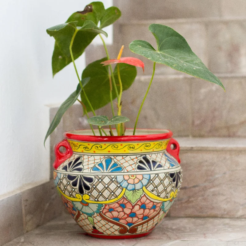 - Deodorizing cat litter tofu litterSun's Essence Talavera Style Red Rim Colorful Floral Ceramic Flowerpot Urn