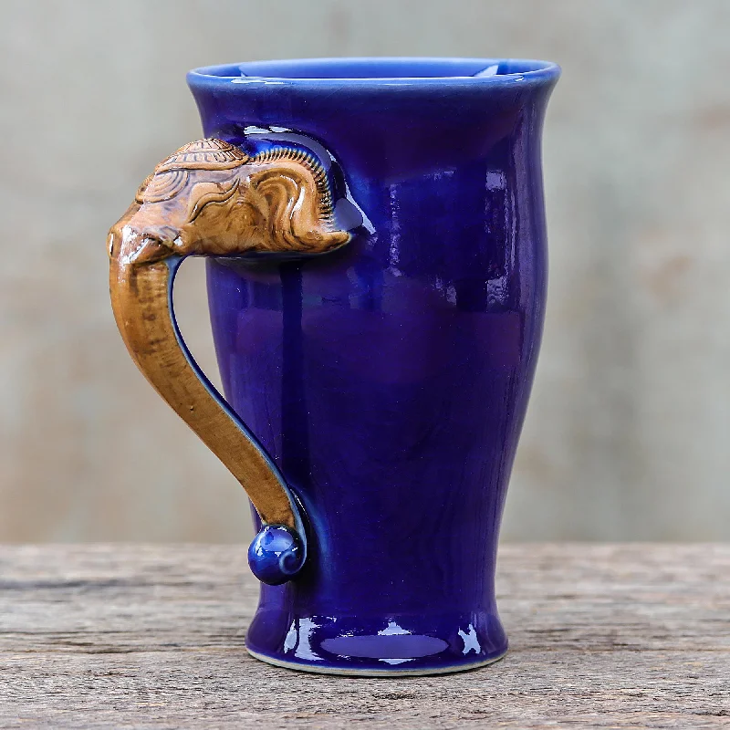 - Pet tear stain cleaning wipesElephant Handle in Blue Thai Elephant-Themed Celadon Ceramic Mug in Blue