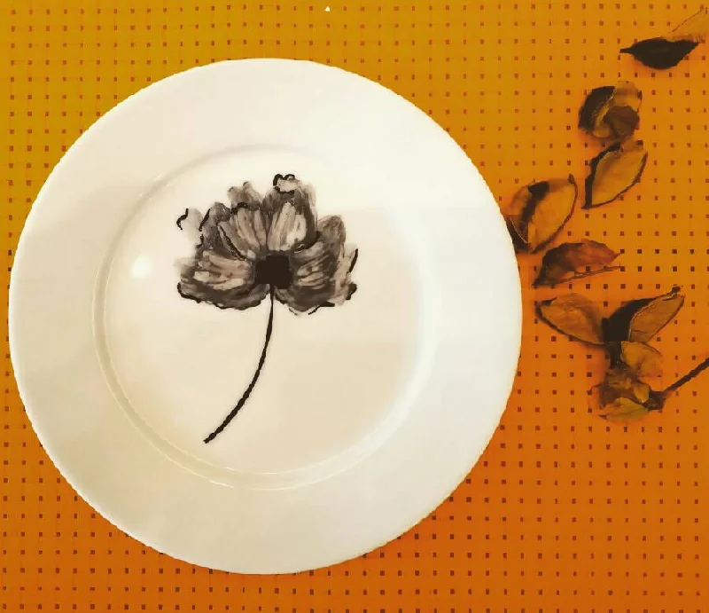  -Splash-proof food bowl AND Anti-choking slow food bowlArt Vibes Hand Painted Black Flowe Cake plate