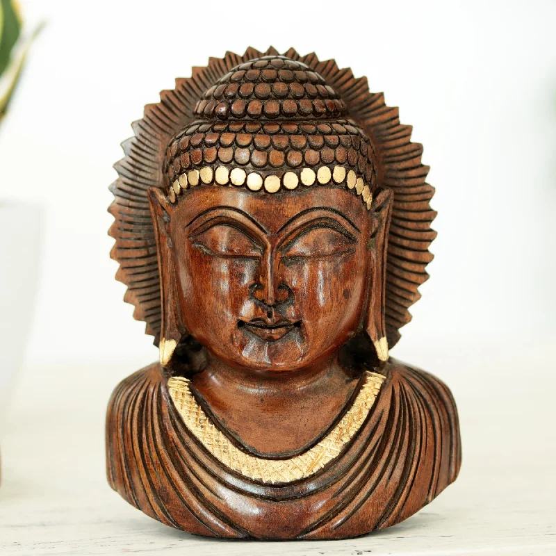 - Parrot climbing and standing wooden framePeaceful Indian Buddha Vividly Hand Carved Wood Buddhist Antiqued Sculpture