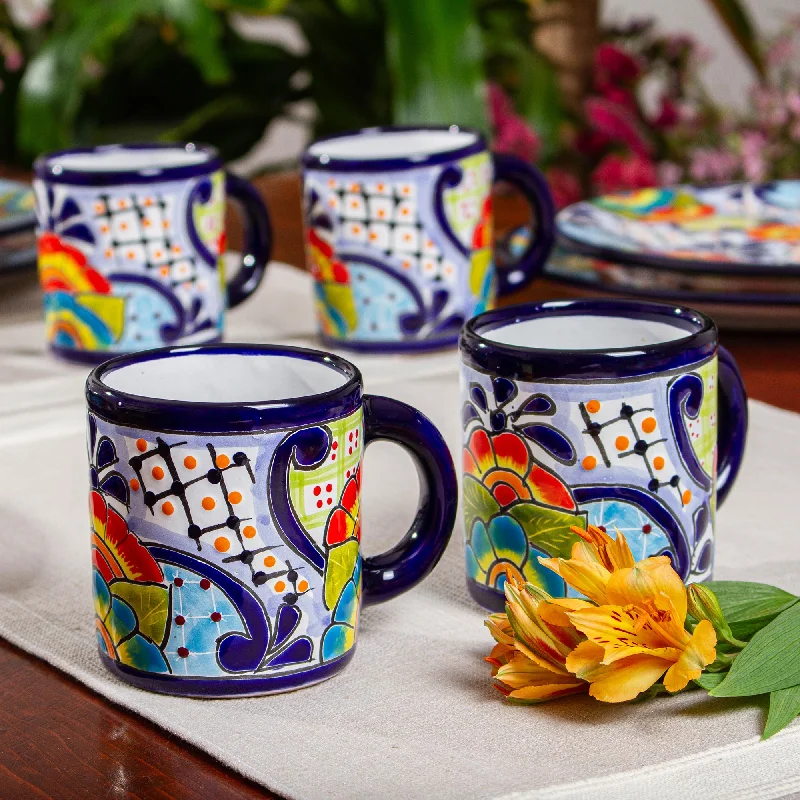  -Splash-proof food bowl AND Anti-choking slow food bowlRaining Flowers Four Mexican Talavera Style Floral Ceramic Mugs