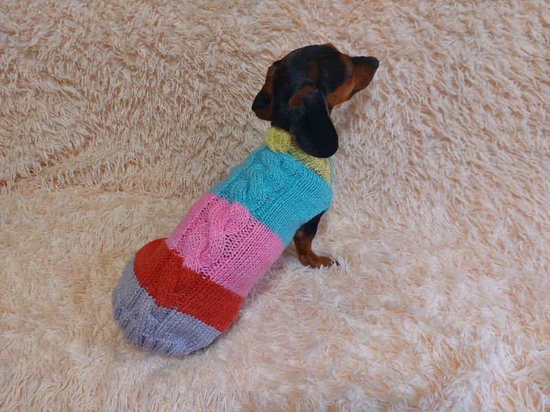 Pet Christmas clothesRainbow striped wool jumper winter for dog, dachshund winter sweater with aran