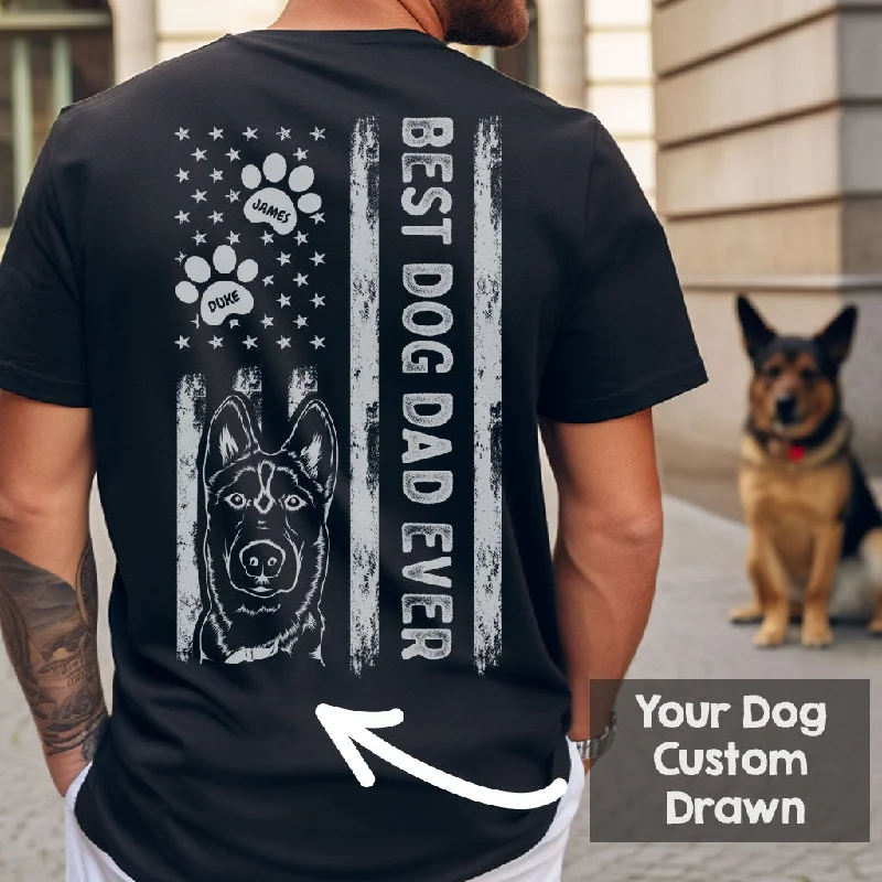 Pet cotton clothesAwesome Personalized Best Dog Dad Ever Shirt - With Custom Drawn Dog Portrait & Names of Dad & Dog