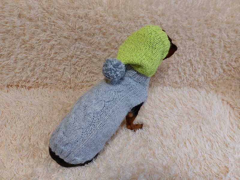 Pet easy-to-wear and take-off design clothesL Winter wool coat with hood for dachshund or small dog