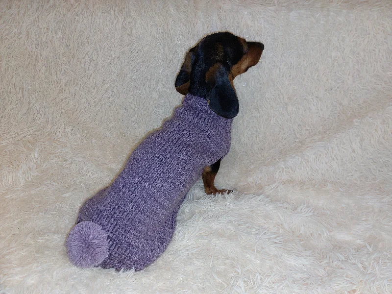 Pet ClothesSweater with pompom for dachshund puppy or small dog knitted of angora wool handmade.