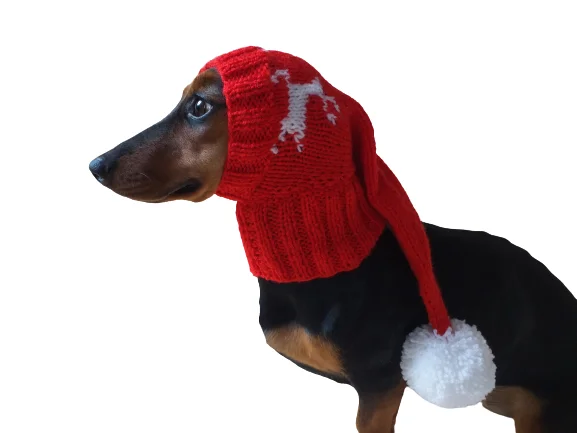 Pet anti-allergic clothesChristmas red hat with reindeer and pompom, christmas dog clothes hat with deer, christmas hat for dachshund